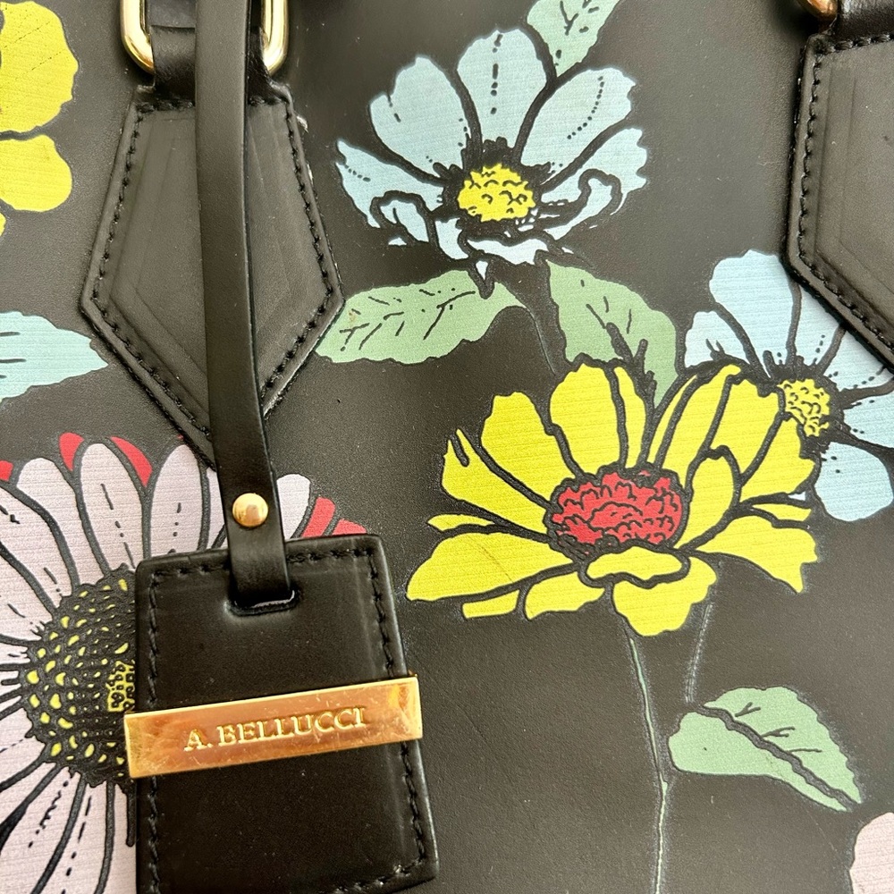 A.BELLUCCI Genuine Leather Multi Color Floral Print Purse Bag Tote - Picture 2 of 6
